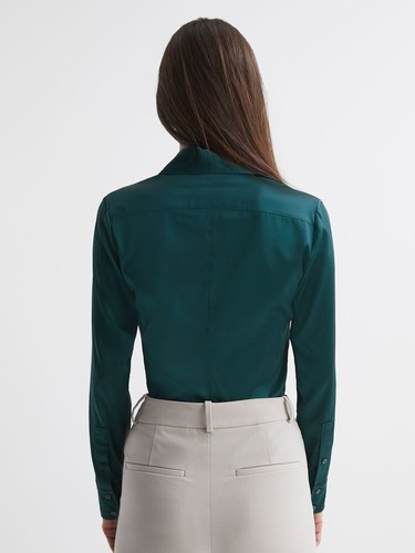 REISS Womens Sofia Silk Shirt Top in Teal UK Size 6 - Picture 4 of 5