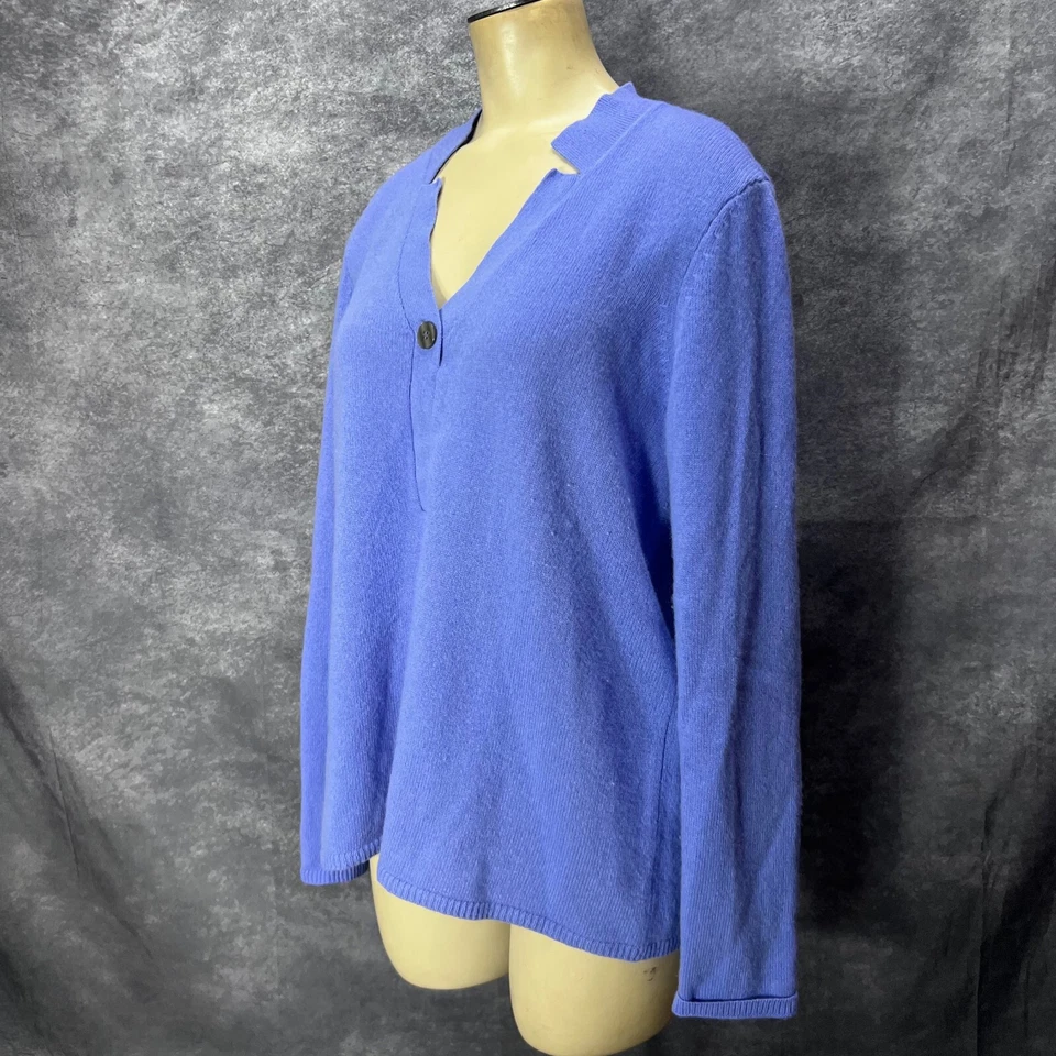 Peck & Peck 2 Ply Cashmere Sweater Womens L Ultramarine Blue Henley Neckline - Image 4 of 4