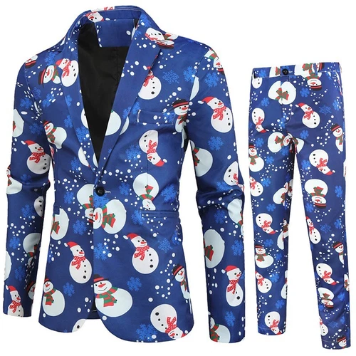 Mens Christmas Blazer Festive Coat Print Suits Jacket Xmas Party Jacket Costumes - Picture 10 of 54