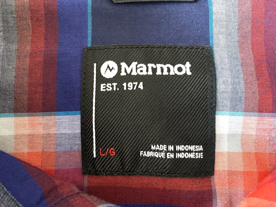 Marmot - Men's Large Blue Red Plaid Short Sleeve Button Up Casual Shirt - Image 2 of 4