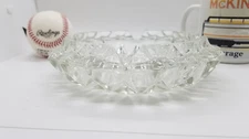 Vintage Ashtray Diamond Pt Pattern Clear Lead Crystal Press Glass Round Heavy 7"