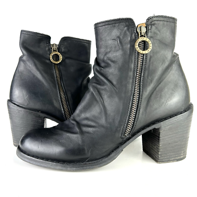 Fiorentini Baker Lan Black Leather Double Zip Heeled Ankle Boots