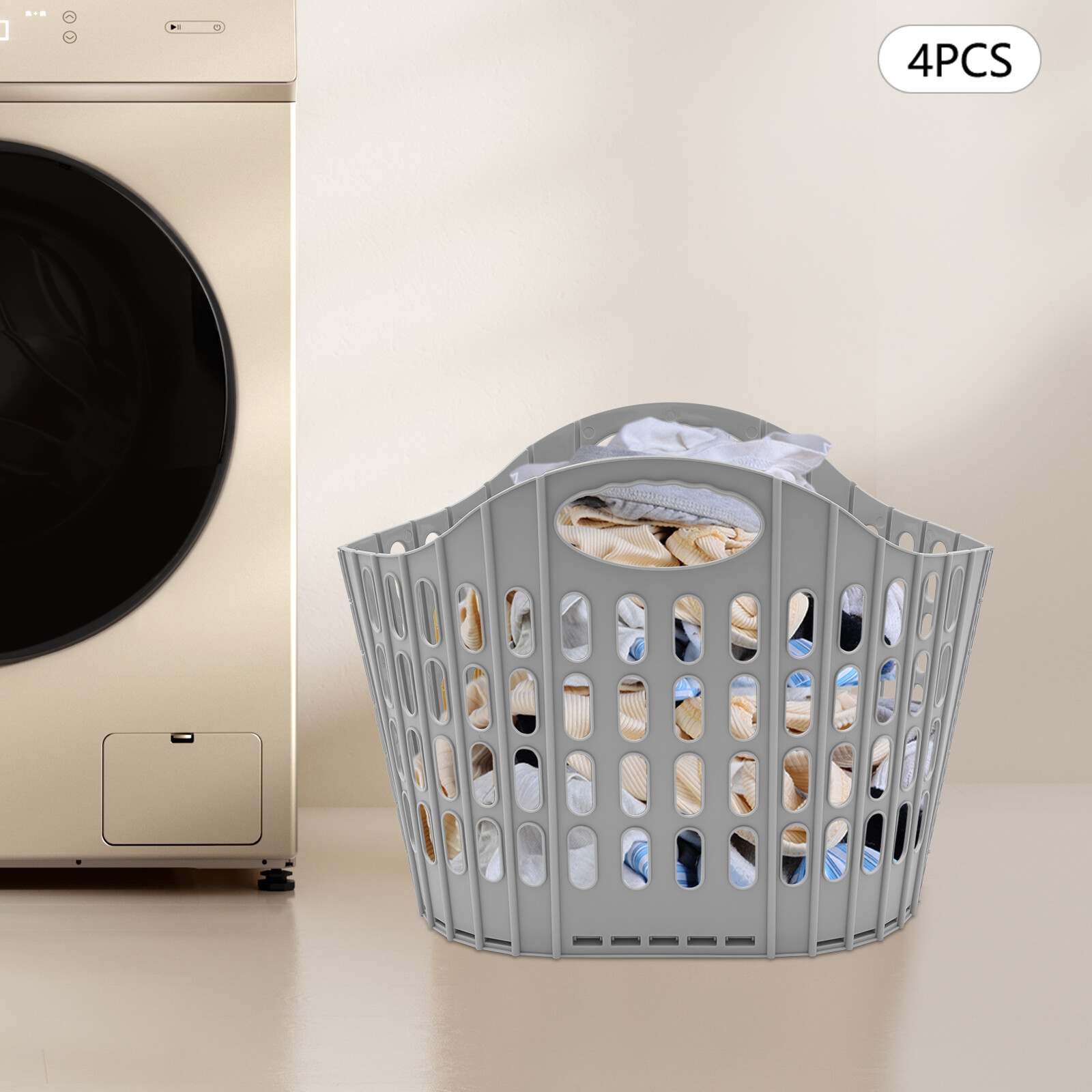Foldable Plastic Laundry Basket Large Capacity Laundry Storage Basket 4PCS