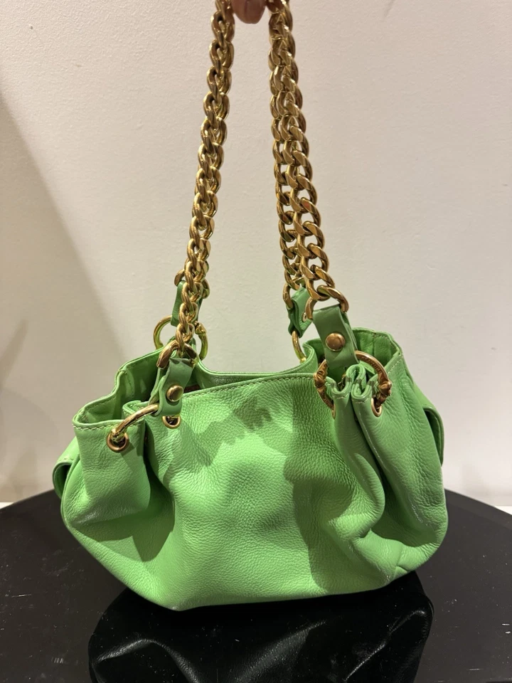 Juicy Couture Vintage Green Leather Bag Gold Chain Handles - Image 3 of 4