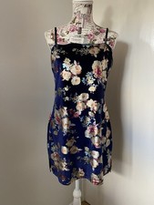 Parisian Navy Floral Velvet Mini Dress UK 16 EU 44 Party Cocktail Stretch