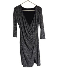 Express Black And Gray Faux Wrap Speckled Body Con Dress Sz Medium