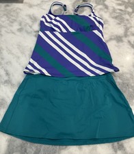 Lands’ End 10 Tankini Set Underwire Top & Swim Skirt 14 Swimwear Grn Wht Multi