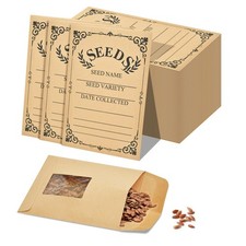 50-Pack Seed Packets Envelopes with Clear Window, 4.72 x 3.15 One Size, Brown