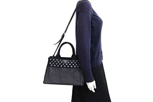 Prada 2WAY Handbag Canapa 1BG439 Navy Denim Canvas Used Shoulder Punching Logo C thumbnail 7