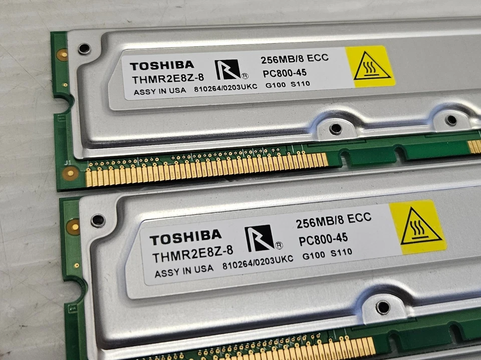 1GB (4x256MB) Rambus RIMM 800-45, 800MHz, ECC, Toshiba THMR2E8Z-8, Working - Image 2 of 2