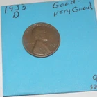 1933 D   WHEAT CENT  AVERAGE CIRCULATION  GOOD -VERY GOOD #4