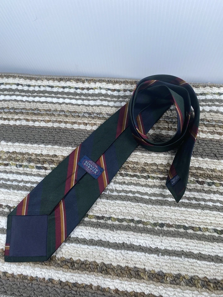 Corbata Kenneth Gordon Para Hombre Regimiento Rayas Verde Azul Marino Borgoña Clásica EE. UU. ( Foto 3 de 4