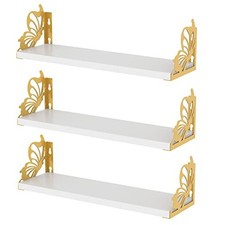 3 Pack Butterfly Wall Shelves, White Floating Book Shelves, for Mother, Gold