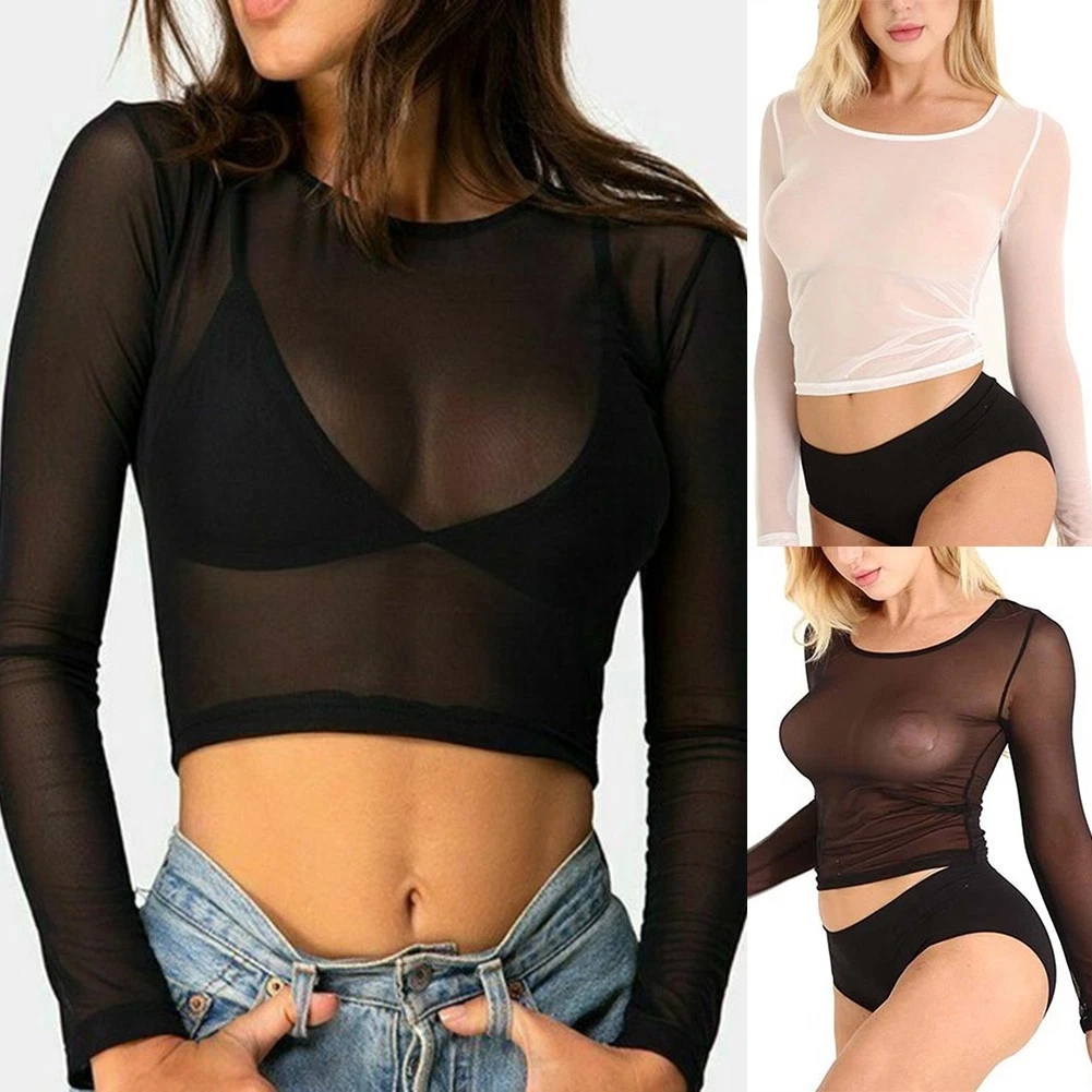 ZUYPSK Maglietta Donna Trasparente Rete Maniche Corte - Crop Top Sinuoso, Biancheria Intima - 2