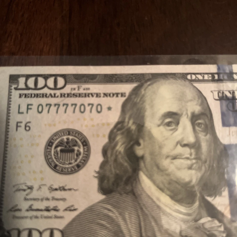 STAR NOTE $100 Bill Only 2 #’s “LUCKY” LF 07777070  - Image 3 of 4