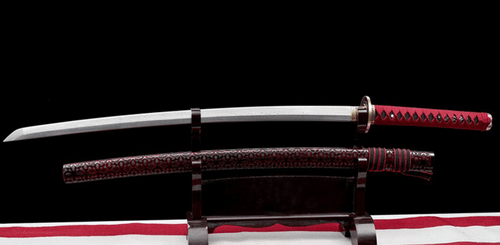 Handmade Japanese Samurai Sword Katana Damascus Steel Red Carved Wood Saya - Picture 7 of 10