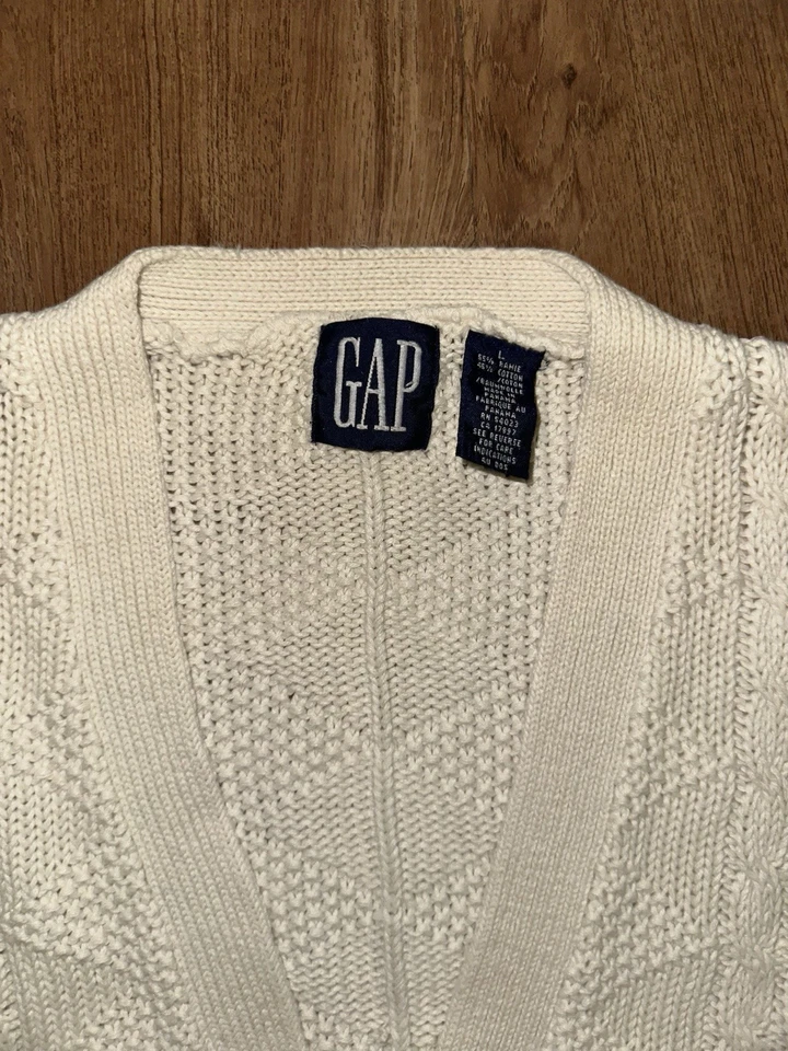 Cárdigan tejido grueso vintage años 90 Gap para mujer grande blanco suéter abotonado Foto 3 de 4