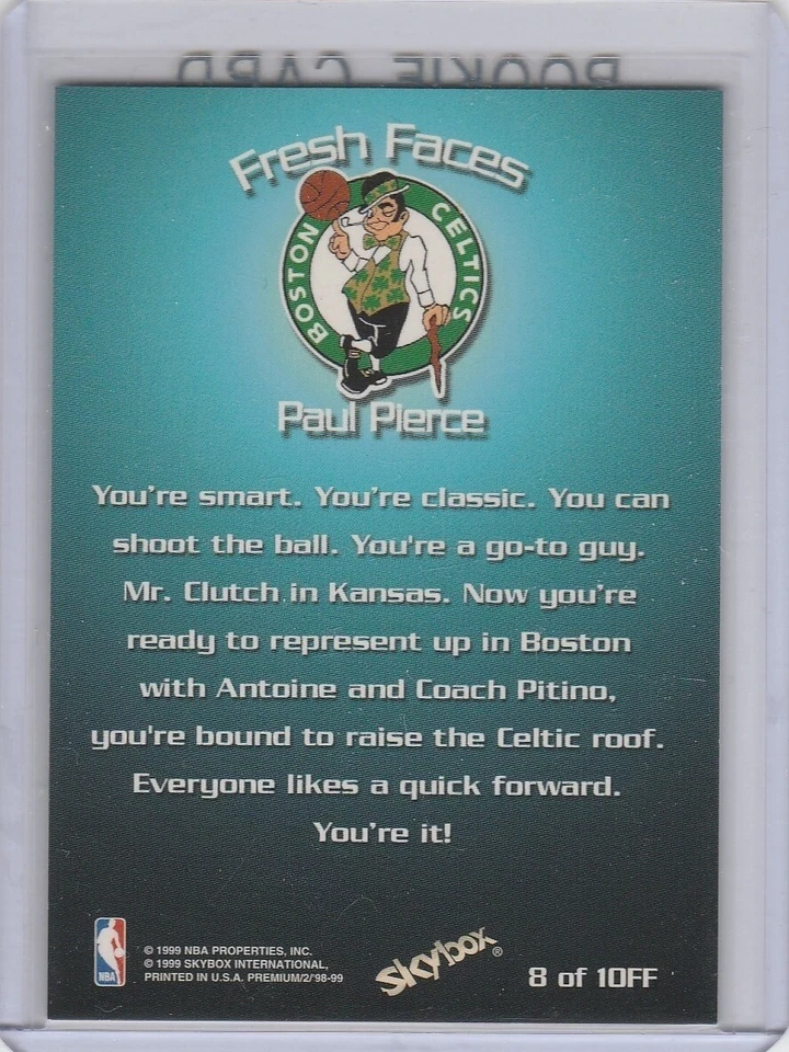 PAUL PIERCE ROOKIE CARD 1998 Skybox Premium FRESH FACES Boston Celtics RARE RC - Image 2 of 2