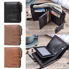 Mens RFID Blocking Leather wallet Credit ID Card Holder Wallet with Snap Button