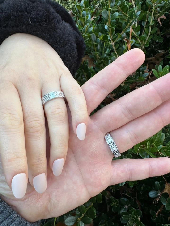 Alianza de eternidad de moissanita helada real anillo de tornillo de boda probador de pase plata 925 5 mm Foto 3 de 4