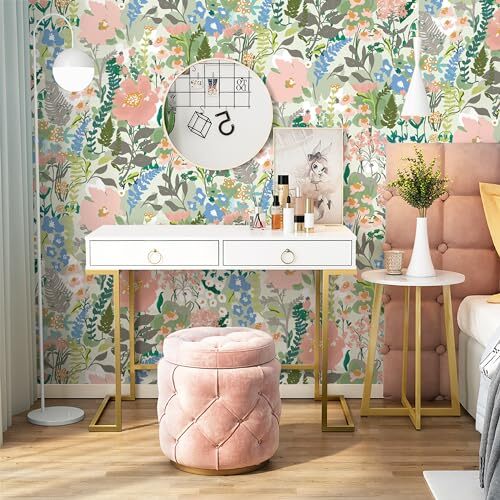 Peel And Stick Wallpaper - Pink & White Vintage Forest Animals, Removable Self-Adhesive, 17.3" X 78.7" Roll