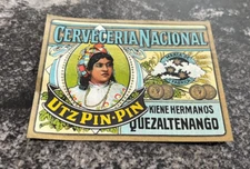 CERVECERIA NACIONAL UTZ PIN-PIN BEER BOTTLE LABEL KIENE QUEZATENANGO GUATEMALA