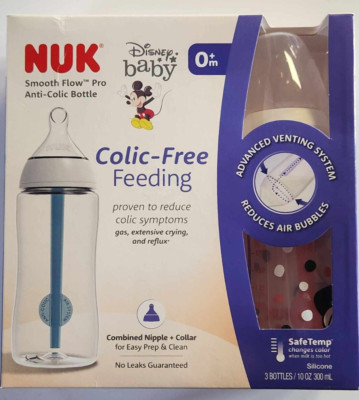 3 Pack Nuk Smooth Flow Pro Anti-Colic Baby Bottles 10oz Disney Baby Pattern