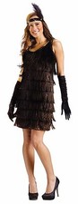 Womens Flapper Costume Black 1920s Roaring 20s Fringe Fancy Dress Adult S/M NEW