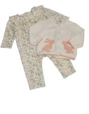Janie And Jack 3/6 M Long Sleeve Bunny Print Romper Matching White Sweater 1782