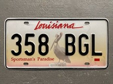 LOUISIANA LICENSE PLATE PELICAN/SPORTSMAN&rsquo;S PARADISE RANDOM LETTERS/NUMBERS