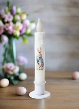 Primitive Handcrafted Spring Summer Bunny & Blue Flowers Led Timer Taper Candle
