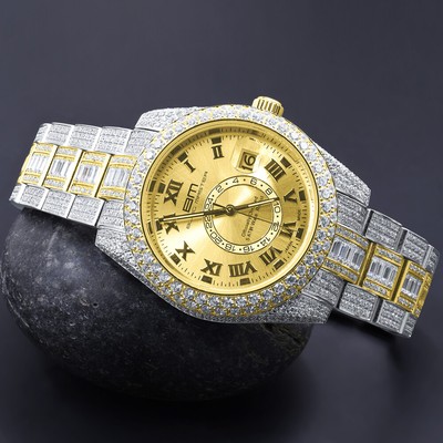 Montre Homme Acier Inoxydable Finition Or Rose – 42 Mm, Quartz, étanche 50 M, Avec Diamants Simulés