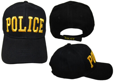 #ad #ad Police 3 D Black and Gold Letters Embroidered Hat Cap Cotton $14.88