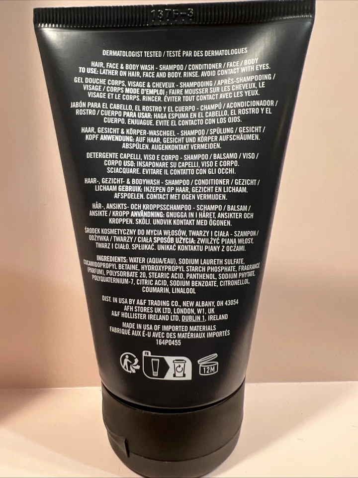 Gel de ducha de gel de ducha facial cabello feroz Abercrombie & Fitch 4,2 OZ A&F NUEVO Foto 2 de 2