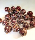 Red Art Glass Decorated beads 21 beads