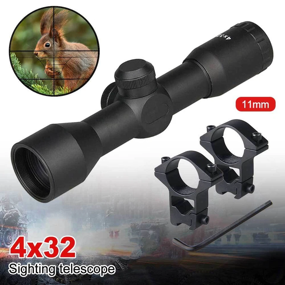 Compact 4x32 Optic Hunting Optical Riflescope w/ 11mm Mount For Air Rifle Sight - Image 2 of 4