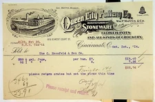 Queen City Pottery Co. Stationary Receipt Stoneware Cincinnati Ohio 10/1/1914
