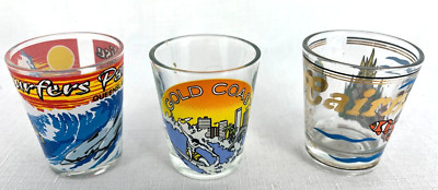 Set of Three Vintage Shot Glasses - Cairns, Surfers and Goldie. Retro Barware