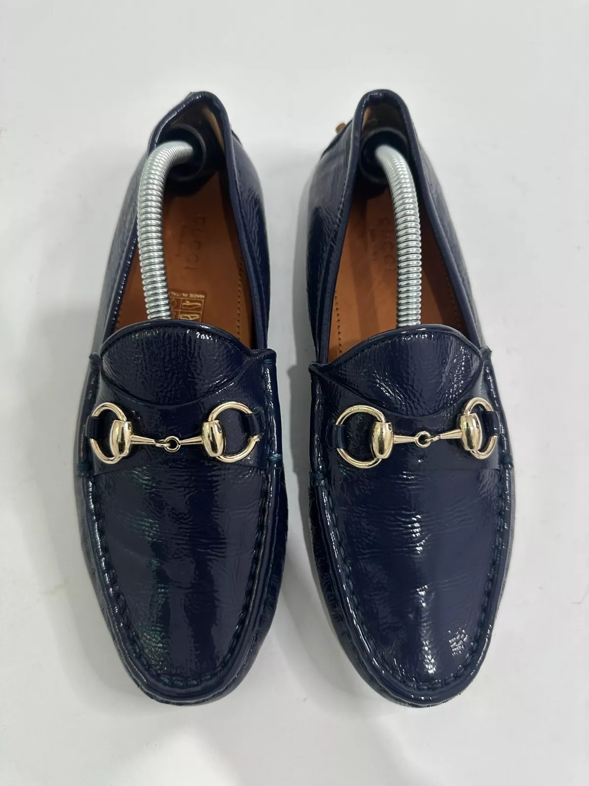 Mocassins Gucci cuir verni bleu Horsebit Driver taille 36 EU