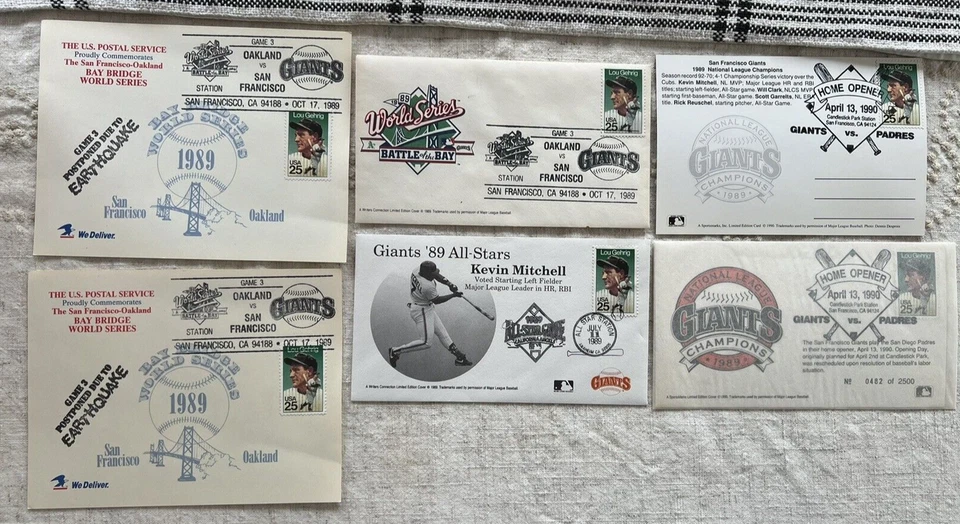 Lote de 6: Postales Serie Mundial 1989, Sobre, All-Star y 1990 Giants Padres Foto 2 de 4