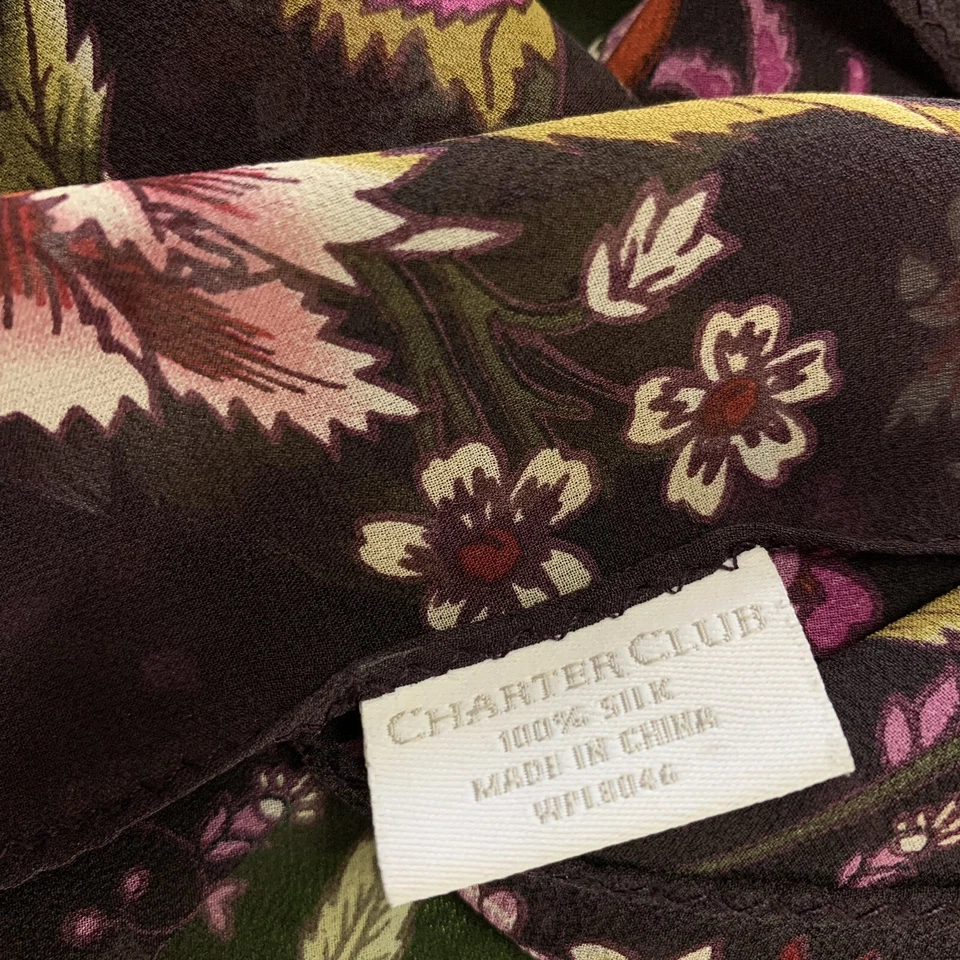 Bufanda Charter Club 100 % seda - 60"x11" negro estampado floral - elegante envoltura #A54 Foto 4 de 4