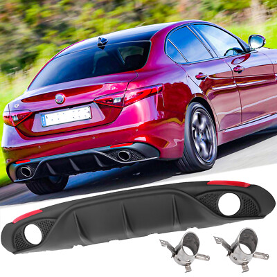 For 2016 Alfa Romeo Giulia Rear Bumper Matt Diffuser W/ Chrome Exhaust Tips