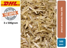 DRIED ANCHOVIES WITH CLEAN PEALED HEADLESS PREMIUM ANCHOVY SEAFOOD 500G X 3 PACK