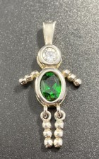 Sterling Silver NF Emerald May Birthstone Child Dangle Pendant