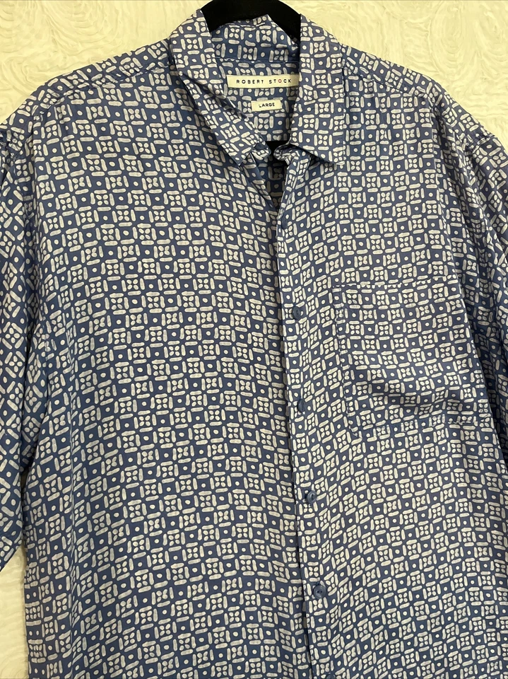 Camisa informal de campamento manga corta azul seda 100 % Robert Stock años 90 vintage para hombre XL Foto 4 de 4