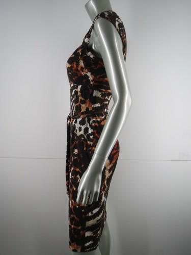 Vestido de Fiesta Cache NUEVO $138 Talla 6 S Marrón Leopardo Cinturón Cerradura Funda - Imagen 9 de 12