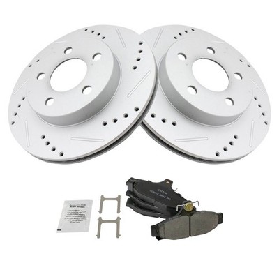 Rear Posi Ceramic Disc Brake Pad & Performance Drilled Slotted Coated Rotors New