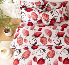 7PCS Strawberry Comforter and Sheet Set Full Size, Cute Kawaii Pink Bedding S...