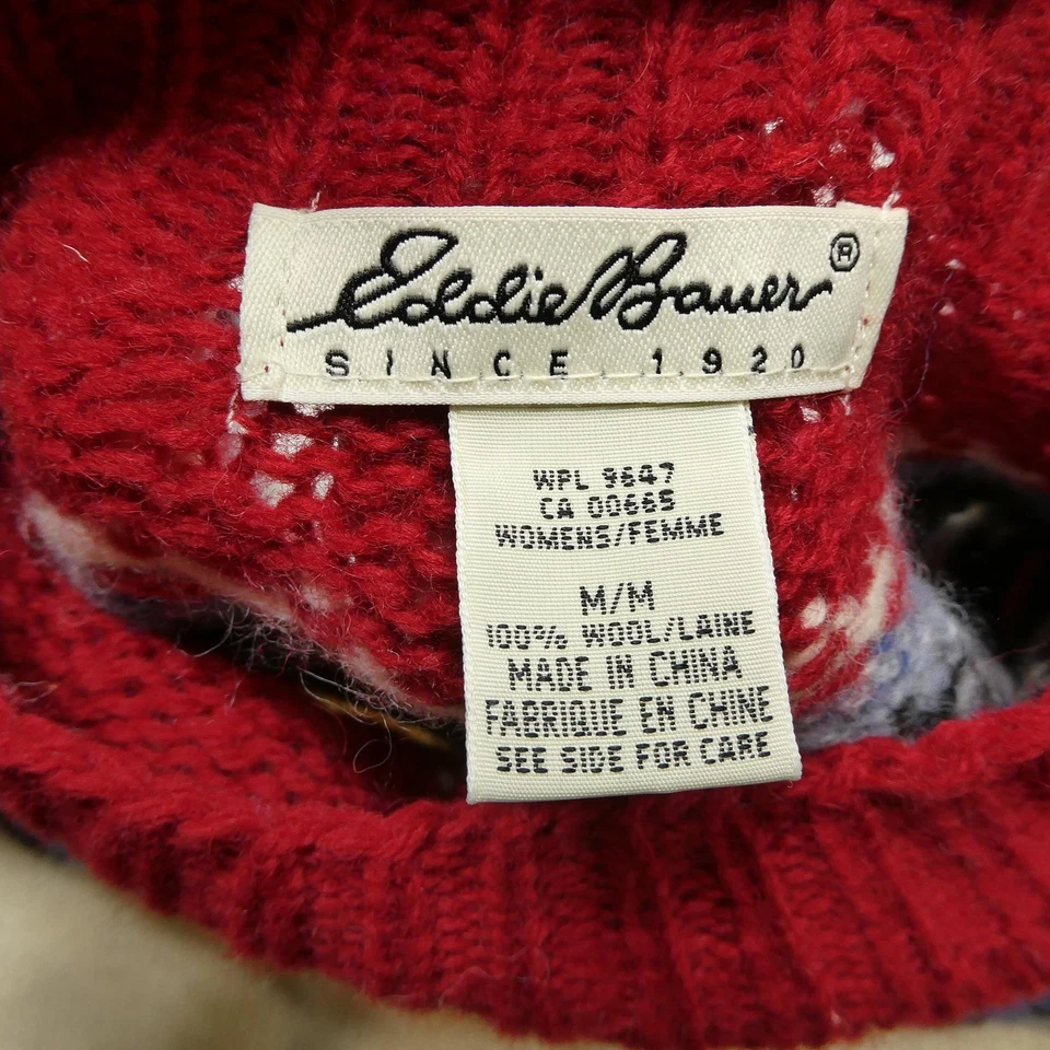 Suéter Eddie Bauer Mujer Mediano Crema Rojo Azul Lana Fair Isle Pullover Nórdico Foto 4 de 4
