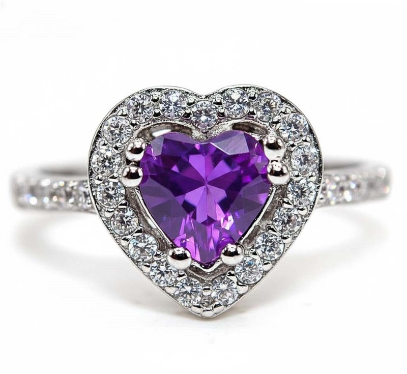 Heart 3CT  Amethyst 925 Genuine Sterling Silver Ring Jewelry Sz 9